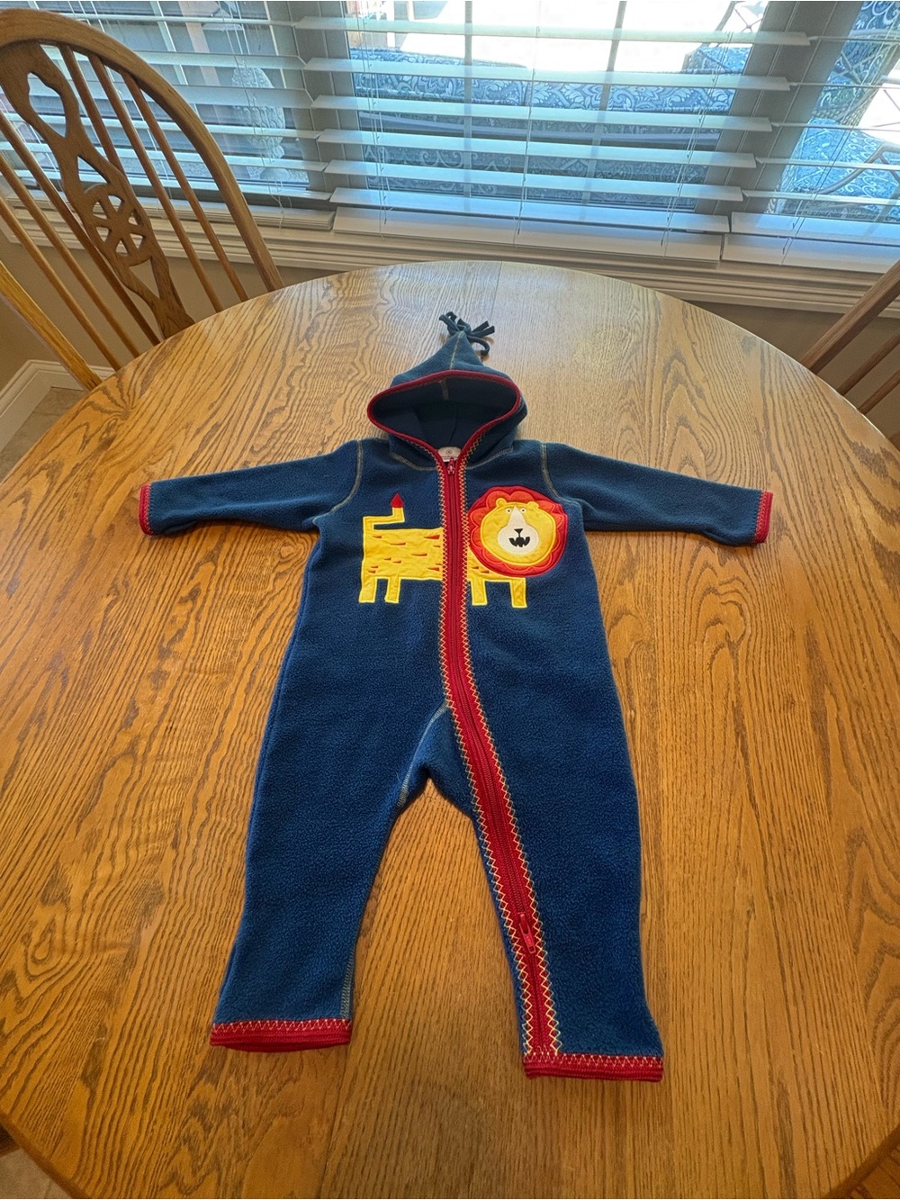Hanna Andersson Blue Boys Gorls 70 6-12 mo Lion Applique Fleece Bunting Hooded